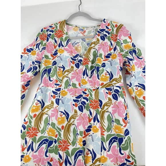 Boden 6 Linen Dress Floral Long Sleeve Short Cinched Waist - Picture 7 of 8